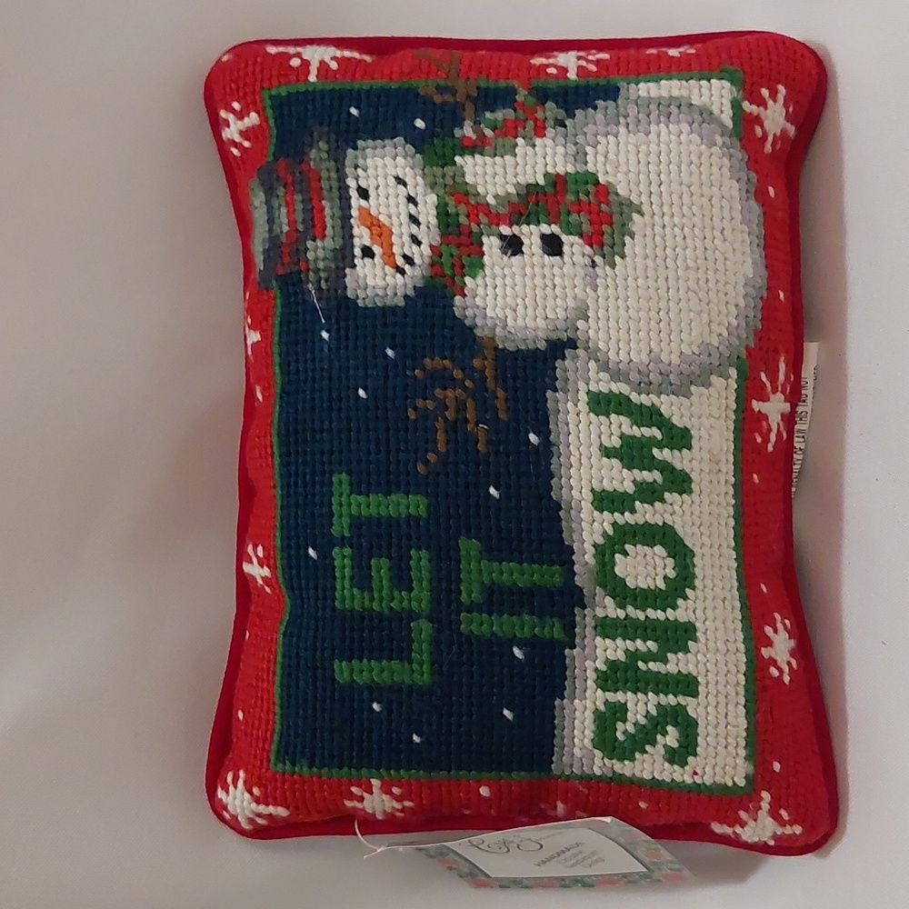 New C & F for Neiman Marcus Needlepoint Christmas Pillow Let It Snow Decor